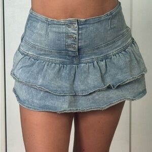 Denim Mini Skirt with Ruffles